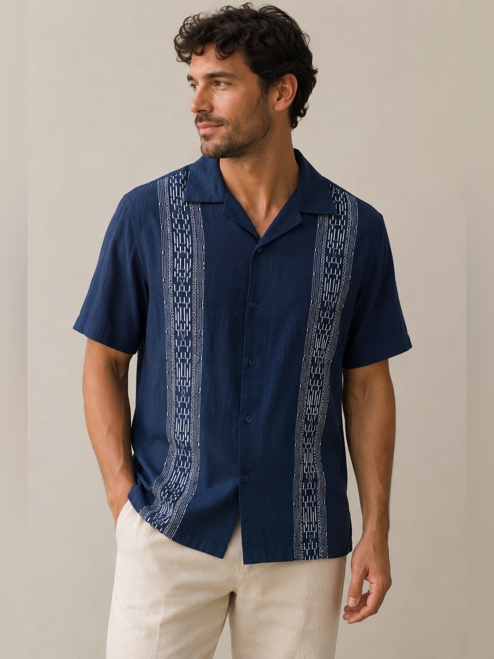 Island Passport embroidered button down shirt 4XL